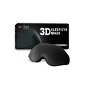 Black 3D sleep eye mask with packaging on a white background