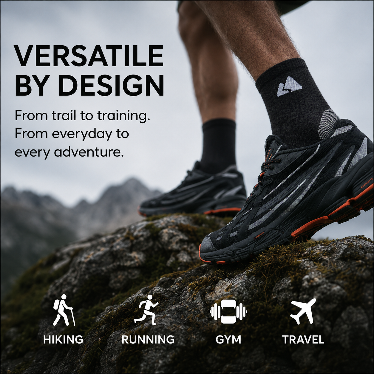 Black Merino Wool Hiking Socks