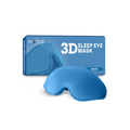 Blue 3D sleep eye mask with packaging on a white background
