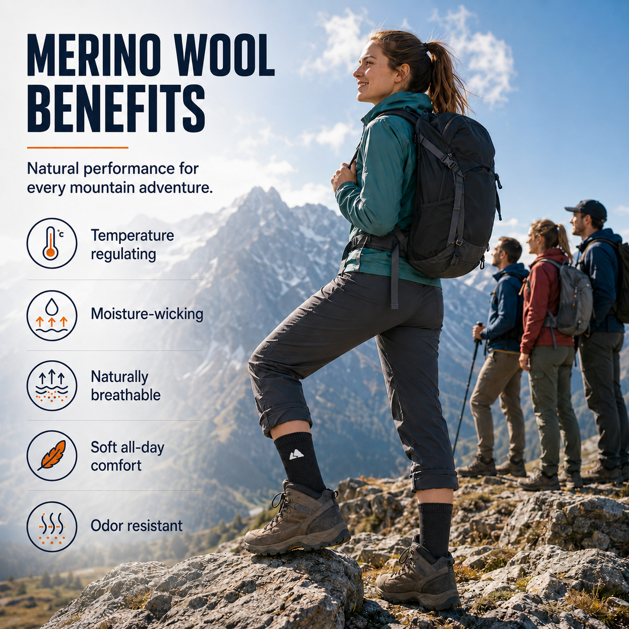 Black Merino Wool Hiking Socks
