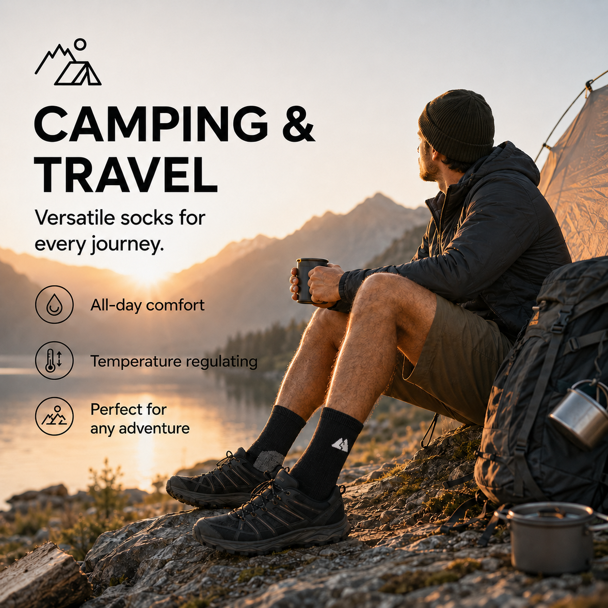Black Merino Wool Hiking Socks