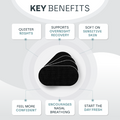 Black nasal strips with key benefits listed on a white background