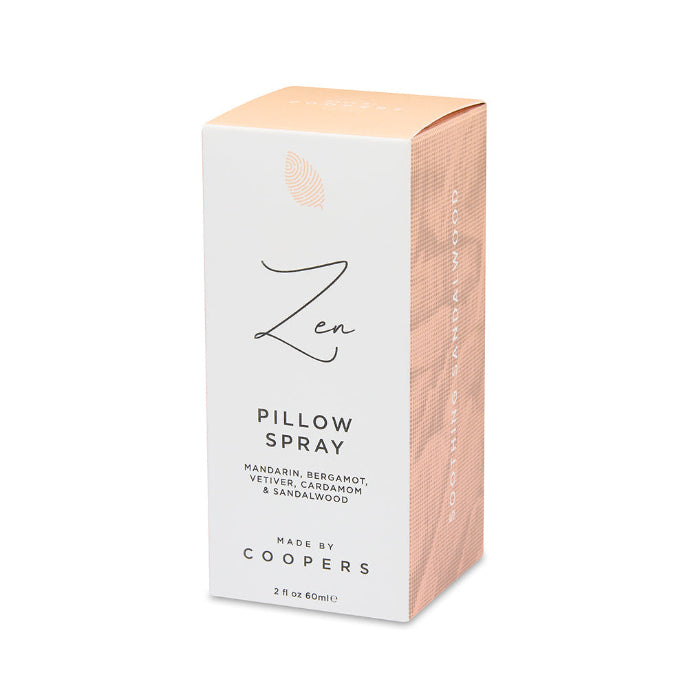 Box of 'Zen Pillow Spray' by Coopers on a white background