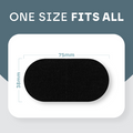 Black patch with measurements on a white background, text 'ONE SIZE FITS ALL' above.