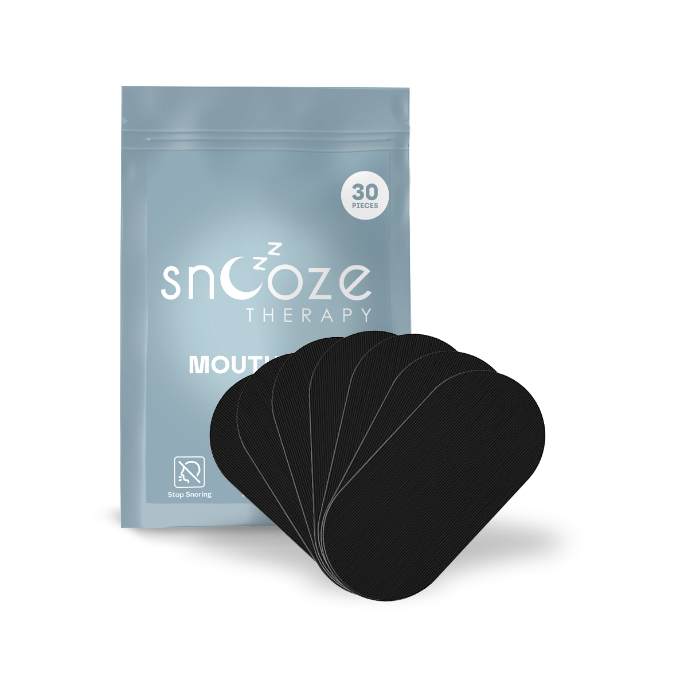 Pack of snooze therapy mouth strips with packaging on a white background