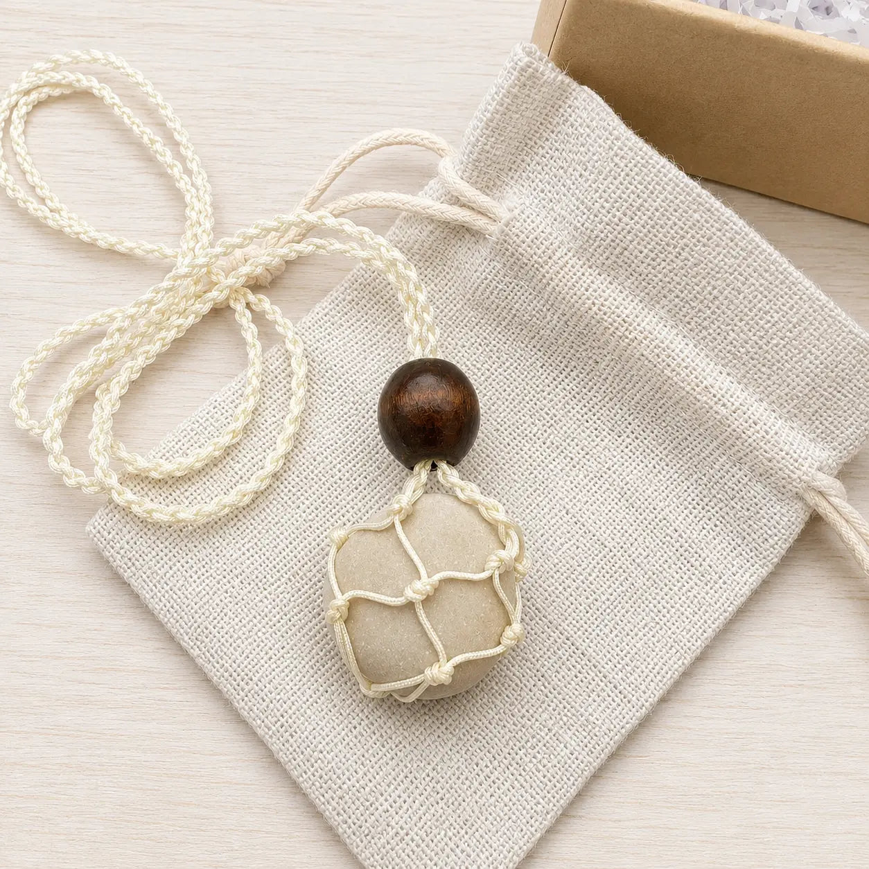 Camino Companion Stone with Hand-knotted Holder + Certificate in a Kraft Box